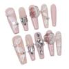 Long Press-On Nails With Rose Floral Design Elegant French Style Thin Invisible Tips Women