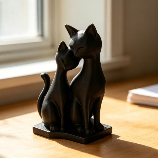 3D-печатная фигурка кошки, скульптура из переплетающихся кошек, современная статуэтка черной кошки для дома, гостиной, офисного стола, декора полки