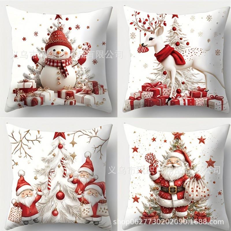 Christmas Pillow Cover Santa Claus Cartoon Cotton Linen Printed Decorative Throw Cushion Case 45x45cm