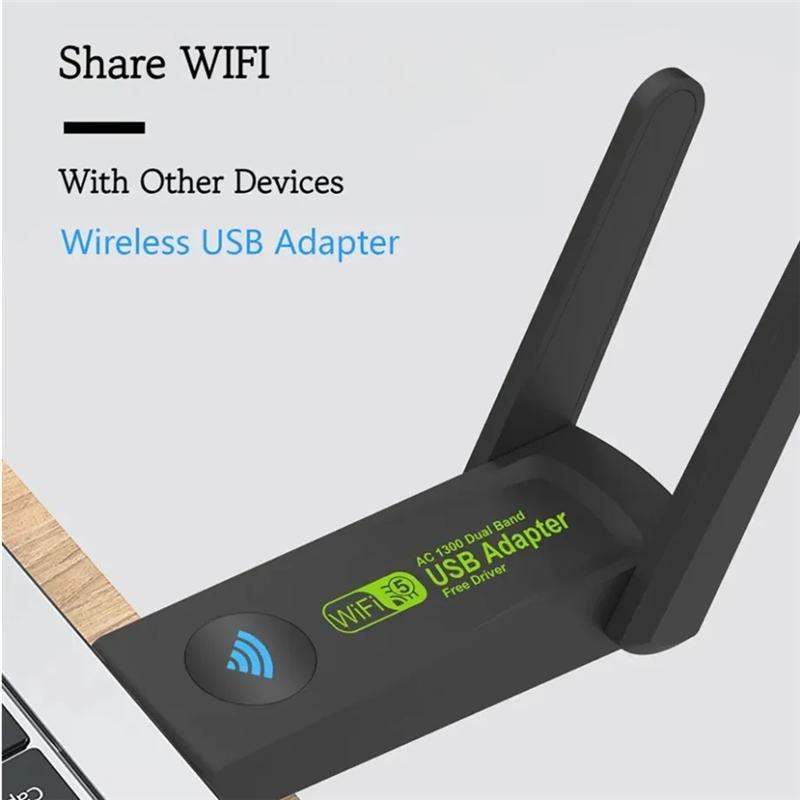 USB-адаптер Wi-Fi, 1300 Мбит/с, двухдиапазонный Wi-Fi-ключ 2,4G/5 ГГц, 802.11 AC, мощная антенна, беспроводная сетевая карта для ПК, ноутбука, драйвер бесплатно