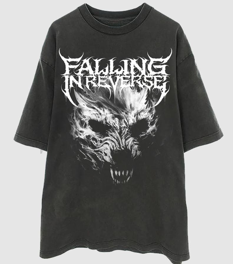 Унисекс футболка свободного кроя Falling In Reverse с графическим принтом волка - 100% хлопок, повседневная одежда
