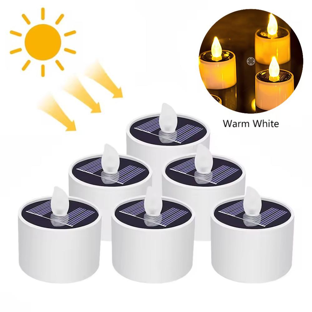 6/2/1 шт. Светодиодная свеча-таблетка на солнечной батарее, светодиодные свечи без пламени, уличные светильники на солнечной батарее, перезаряжаемые свечи для рождественской вечеринки, сада, дома