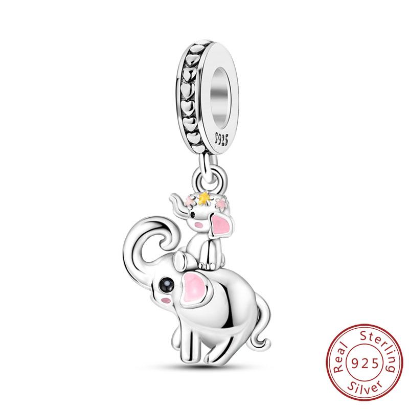 925 Silver Elephant Charm Beads Vintage Pendant for Women Fine Jewelry Gifts Fit Bracelet Necklace Handmade
