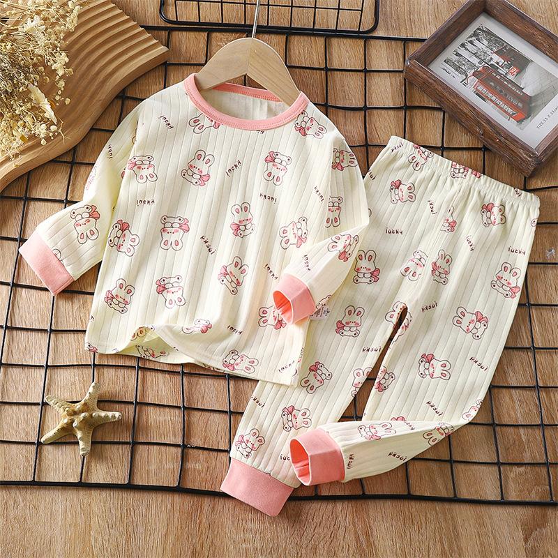 Kids Boys Girls Warm Pajamas Cute Cartoon Long Sleeve T-Shirt + Pants Toddler Baby Autumn Underwear Clothing Sets