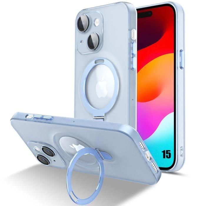 Coque pour iPhone 15 - Protection Antichoc - Support Magnétique - Semi-Transparent Bleu - Protection Caméra
