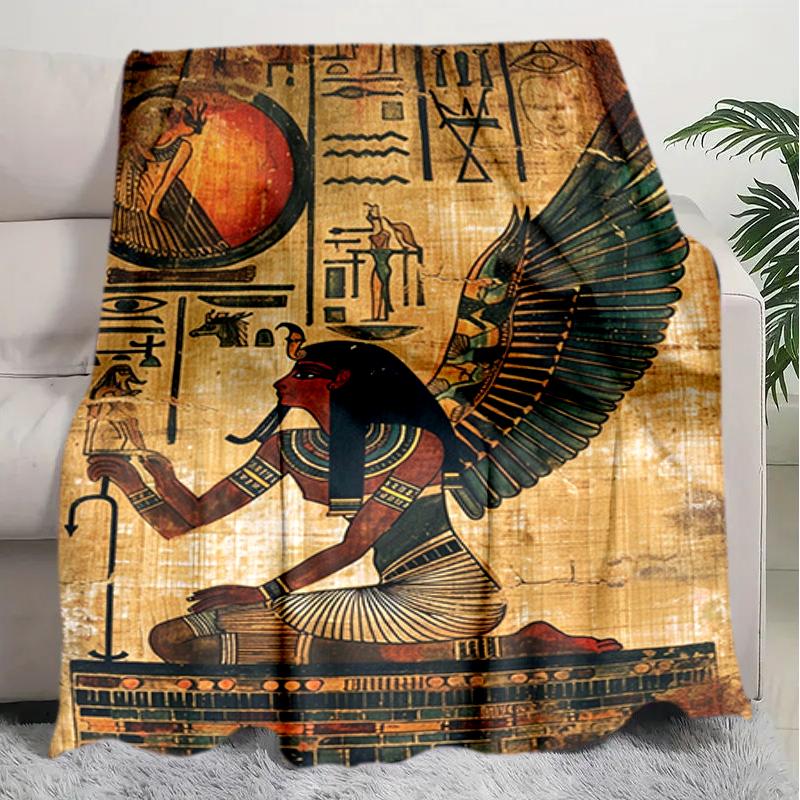 1PC Egyptian theme printed blanket, all season lightweight home office outdoor nap multifunctional blanket A4