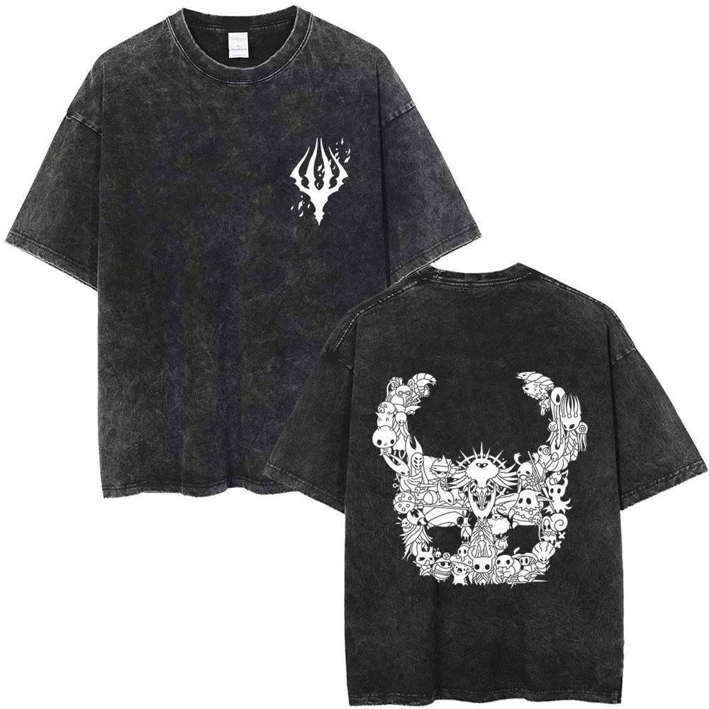 Washed Vintage Game Hollow Knight Merch Tshirt Men Women Casual Oversized Cotton Tshirts Male Cosplay Cartoon Lover T Shirts