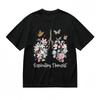 Women's Blooming Lungs Floral Tee Unisex Black 100% Cotton Tops Summer Graphic