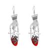 Gothic Dark Ruby Heart & Hand Drop Earrings - Creative European & American Design