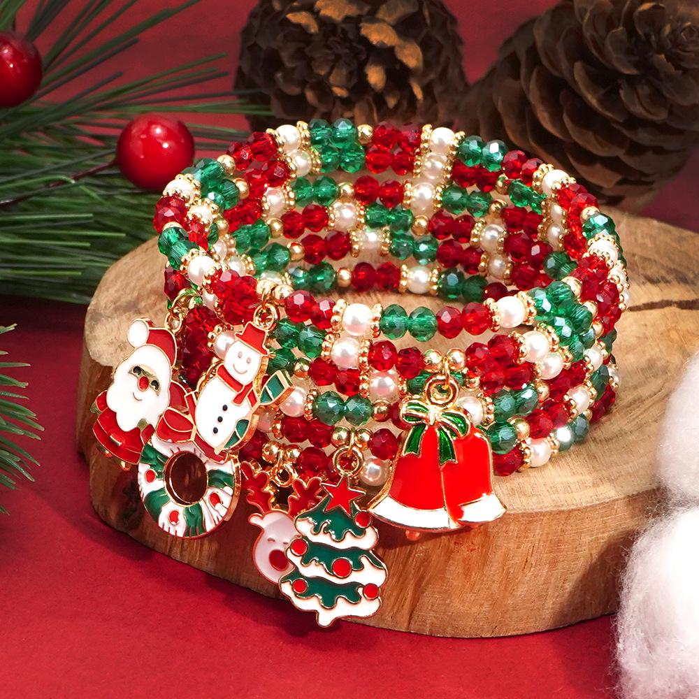 Рождественский набор браслетов из полимерной глины: Санта, Олень, Колокольчик и Елка