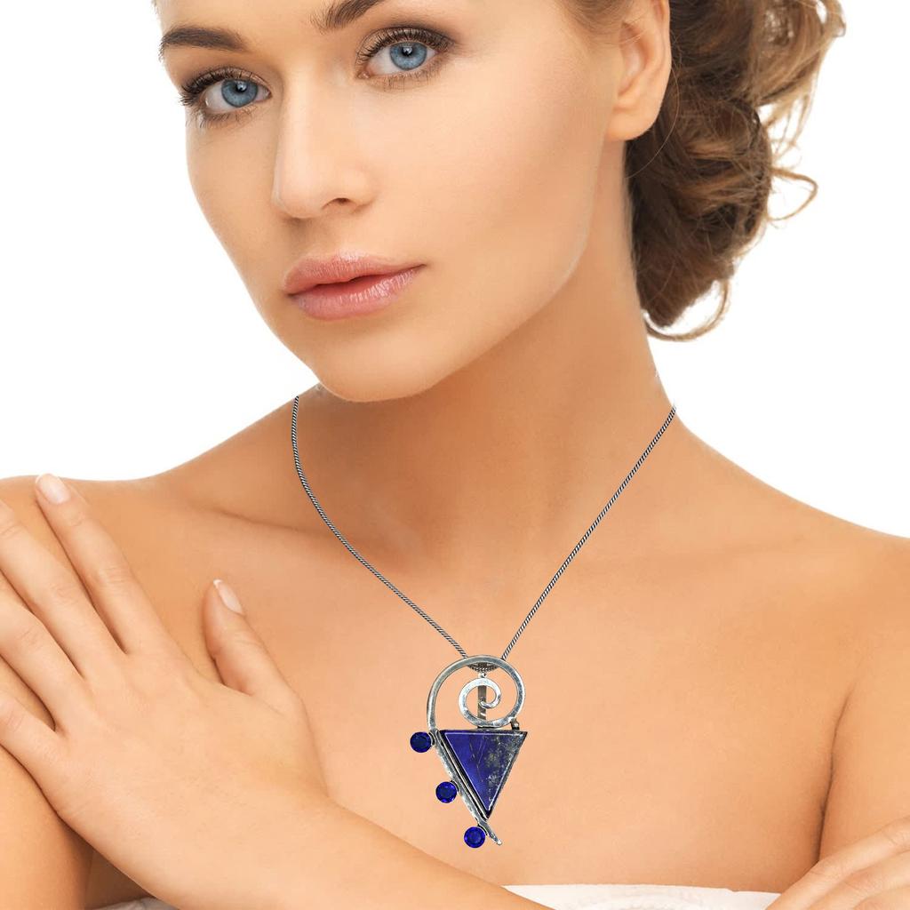 Pendant Lapis Lazuli Silver Jewelry 2.5" Gemstone Handmade Sterling Silver