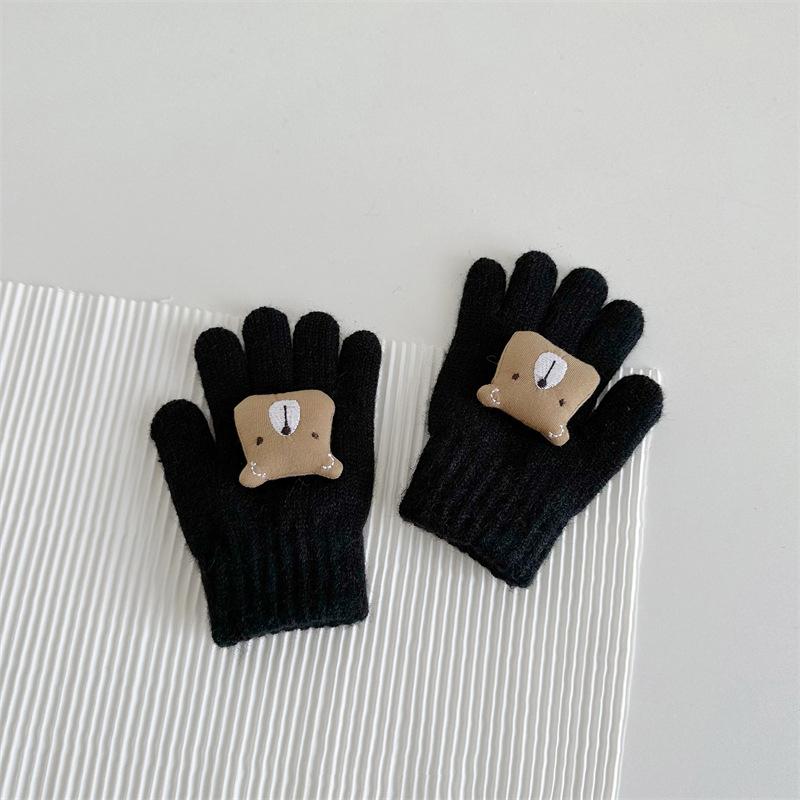 Cute Bear Baby Winter Gloves Solid Color Knitted Full Finger Gloves Kids Boys Girls Outdoor Warm Mittens