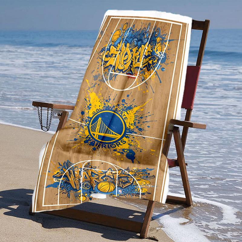 proof beach towel with Golden State Warriors logo pattern - soft,absorbent,quick-drying,machine washable - perfect for swimming,camping,bathing