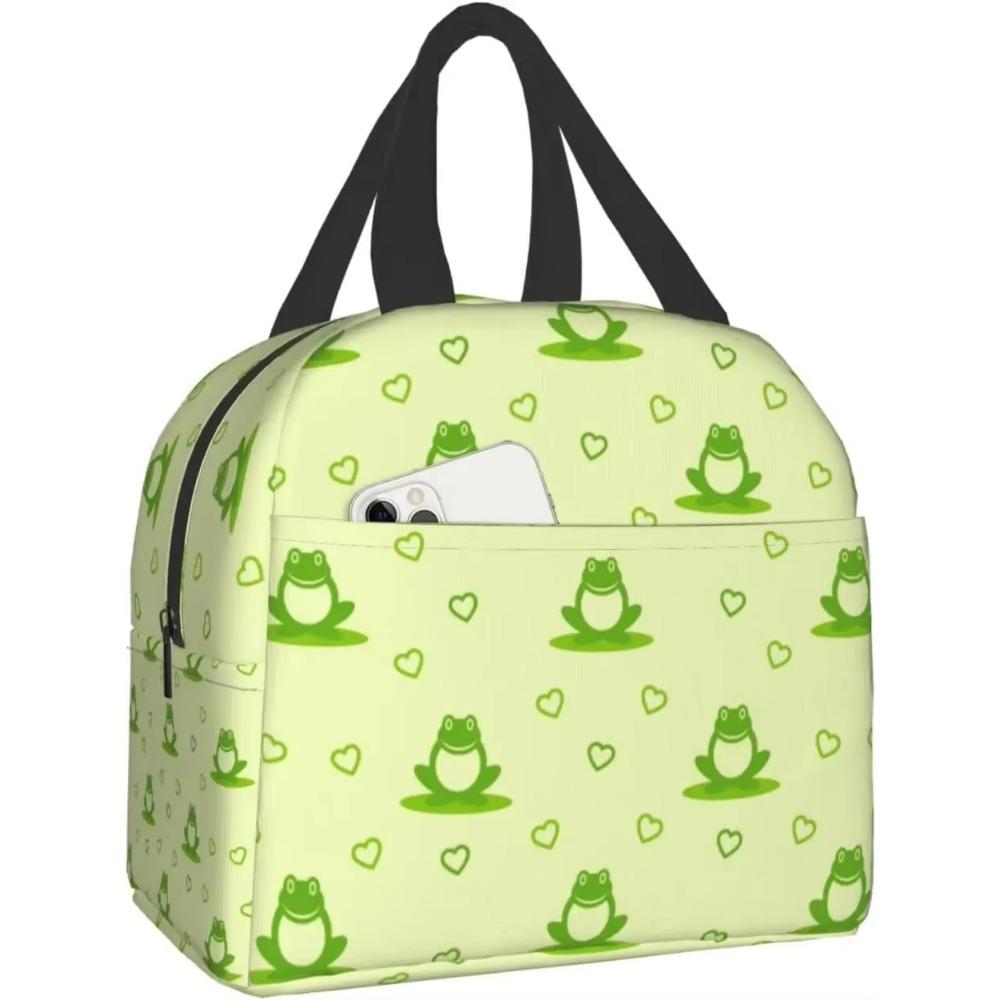 Cute Frog with Big Eyes Print Thermal Lunch Bag Insulated Bento Box Reusable Waterproof Lunch Bag for Office Picnic Hiking Beach