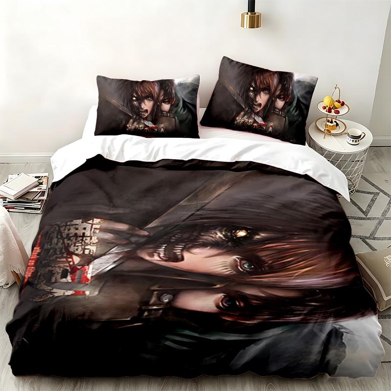 Attack on Titan 3pc set Perfect for bedroom use Comfortable bedding set includes a duvet cover and two pillowcases Ideal birthday or Christmas gift