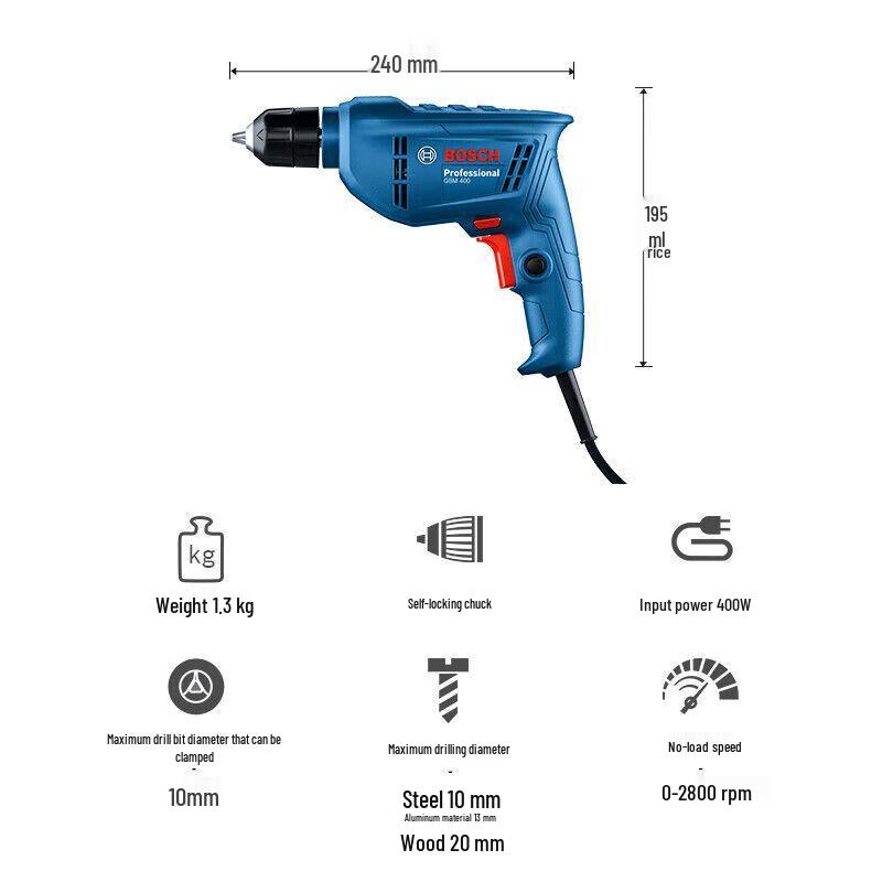 Bosch GBM400 Corded Electric Drill/Driver Kit CN plug (adapter included)
