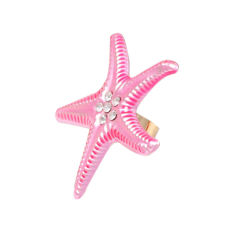 Fashionable Creative Gradient Large Starfish Rings for Women Men Beach Sparking Rhinestone Adjustable Rings Jewelry Accessories