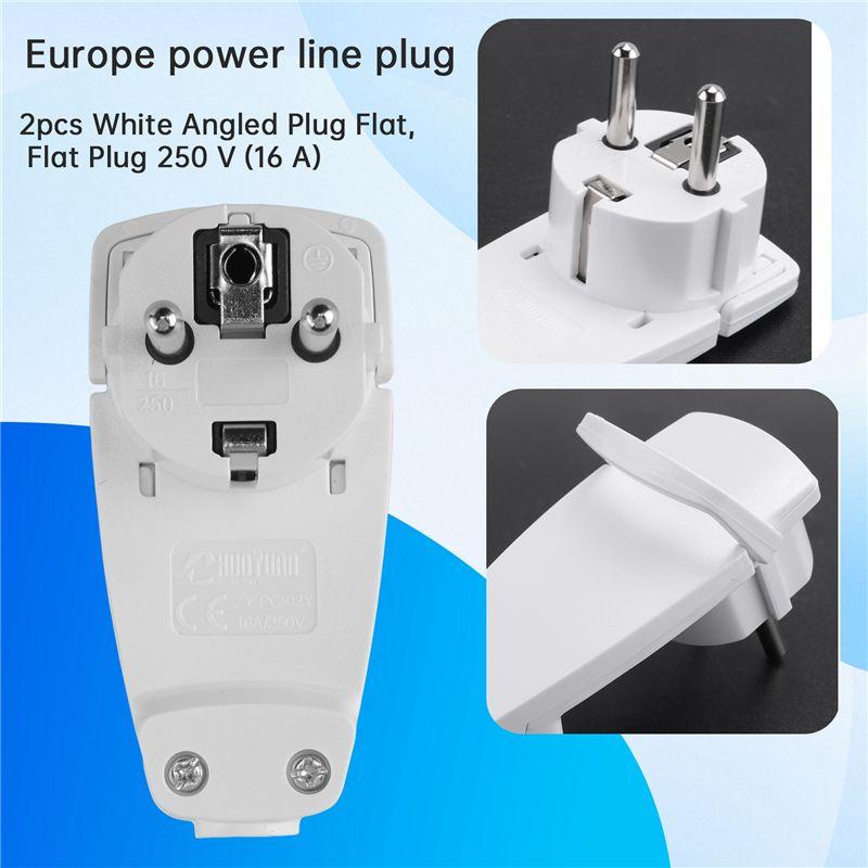 Premium-2Pcs White Schuko Angled Plug Flat, Schuko Flat Plug 250 V (16 A), Schuko Plug, Schuko Plug Flat, Eu Plug Spare Parts
