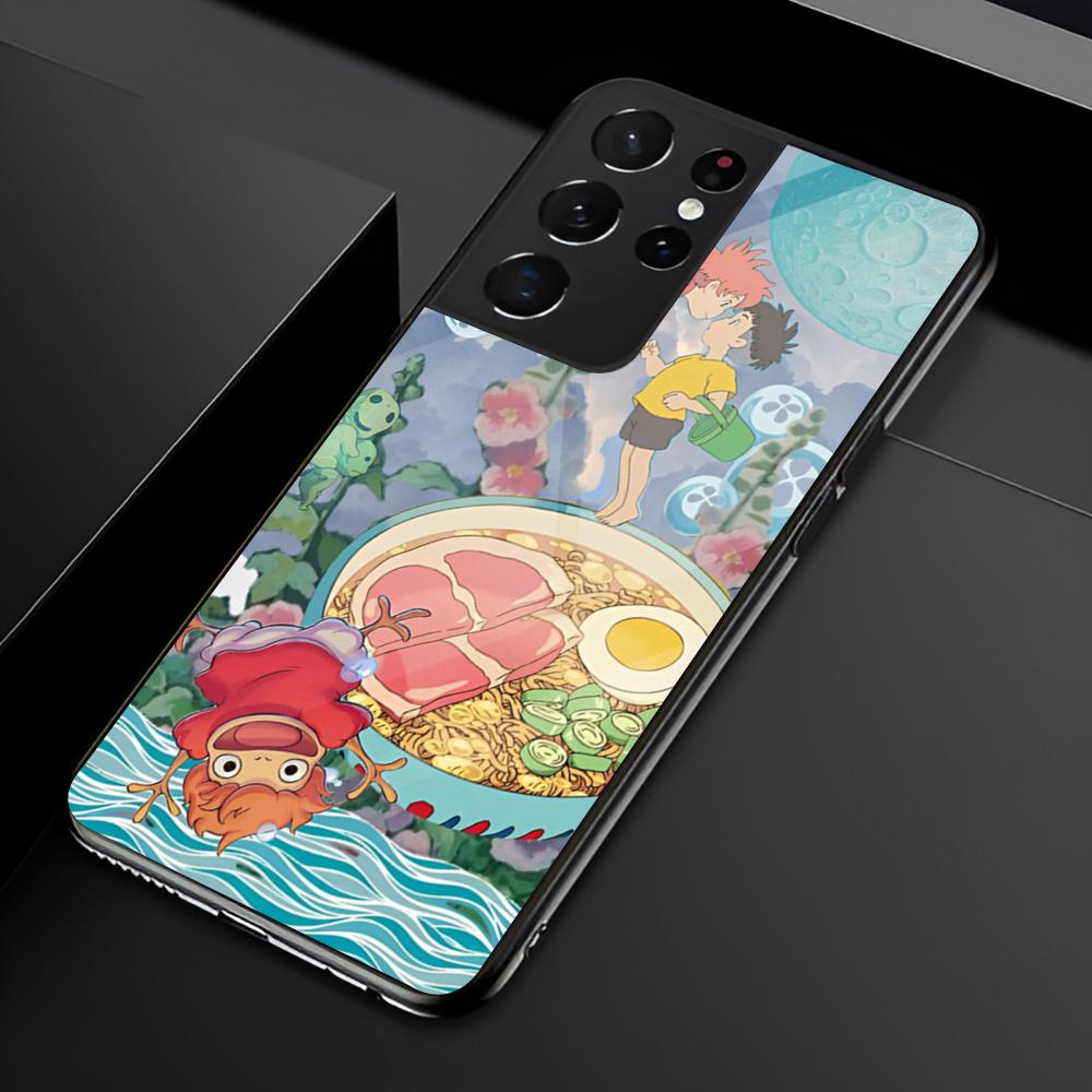 Мультяшный чехол для телефона P-Ponyo для Samsung S25 S24 Ultra 23 Fe 22 Plus Galaxy A54 A55 A16 A13 A24 A15 A25 Стеклянная крышка