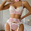 3 Piece Heart Lace Lingerie Set Underwire Push Up Bra Thong Garter Belt Maid Outfit Cosplay Sexy Underwear