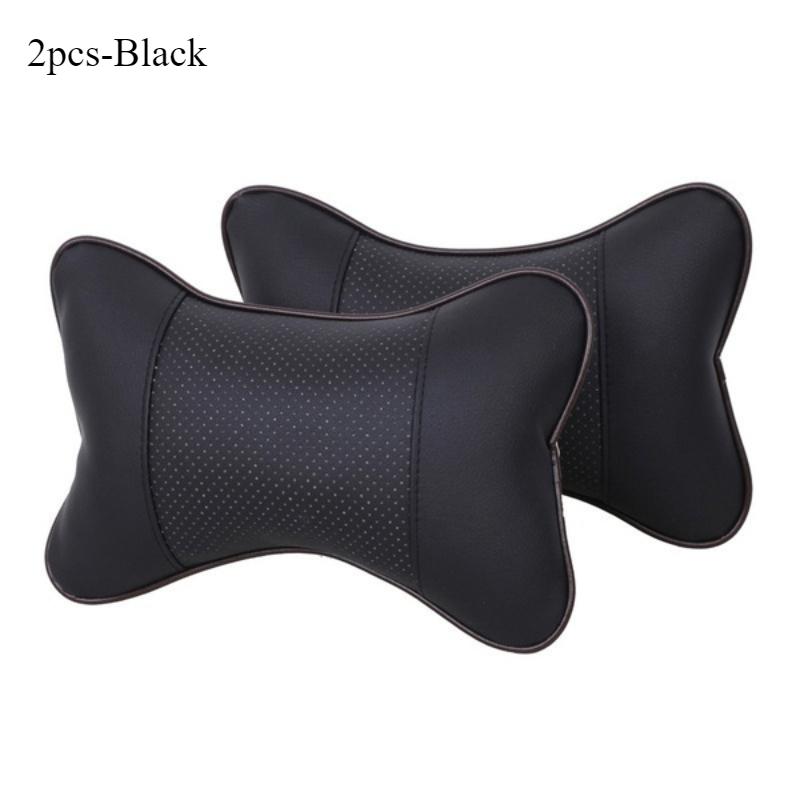 2Pcs Leather Knitted Car Pillows Headrest Neck Rest Seat Accessories Auto Safety Pillow Car Neck Pillow  Car Headrest