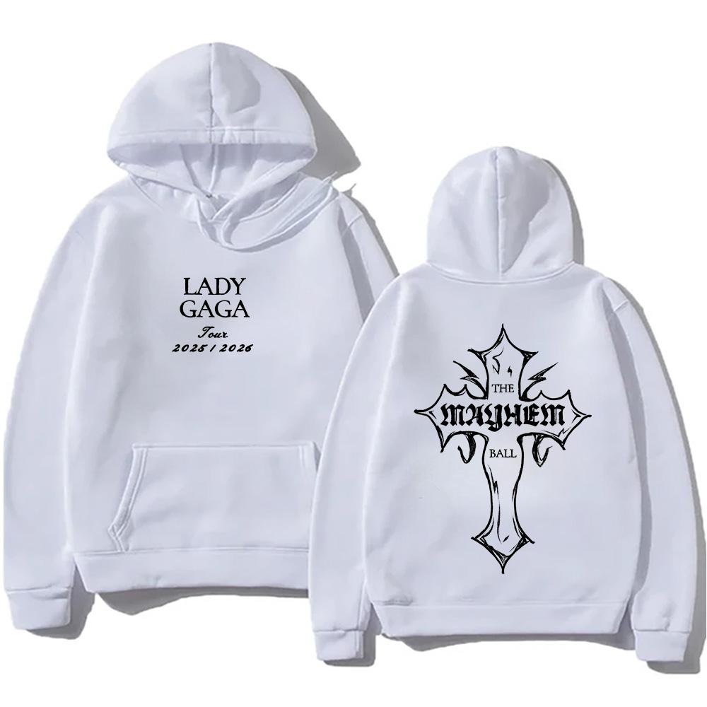 Модные худи Lady Gaga Толстовка Lady Gaga MAYHEM с принтом Cross Cutoff Осень Ретро с капюшоном Одежда Унисекс Свободный уличный стиль