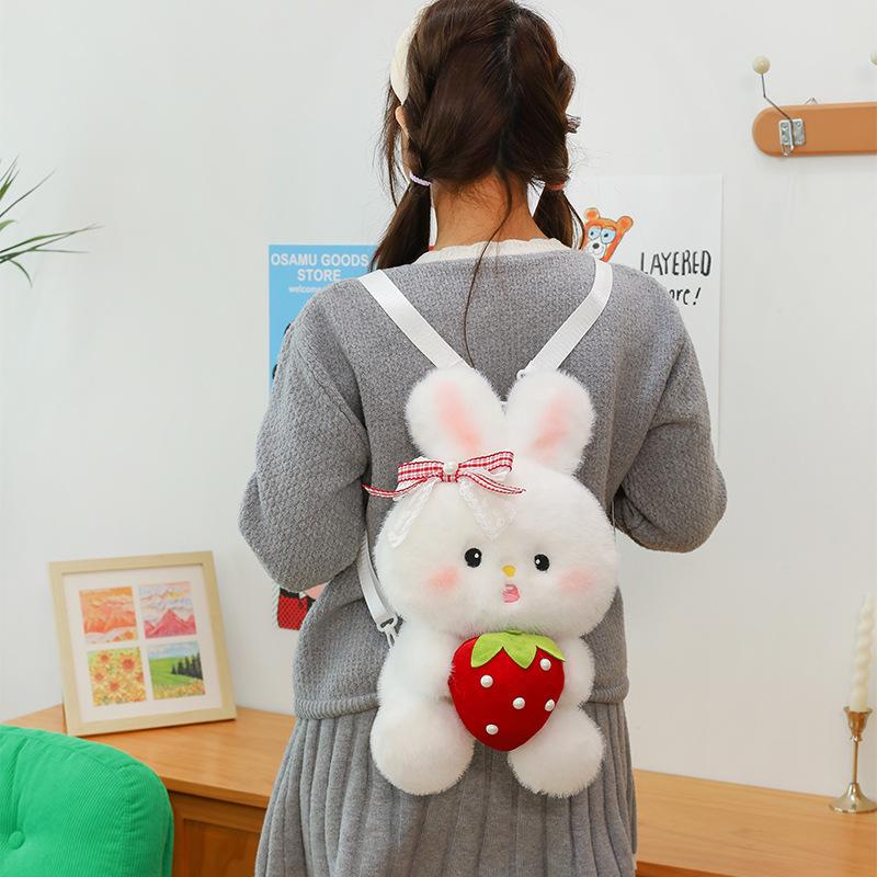 Cute Strawberry Rabbit Plush Toy Rabbit Doll Backpack Doll Girl Bag Birthday Gift