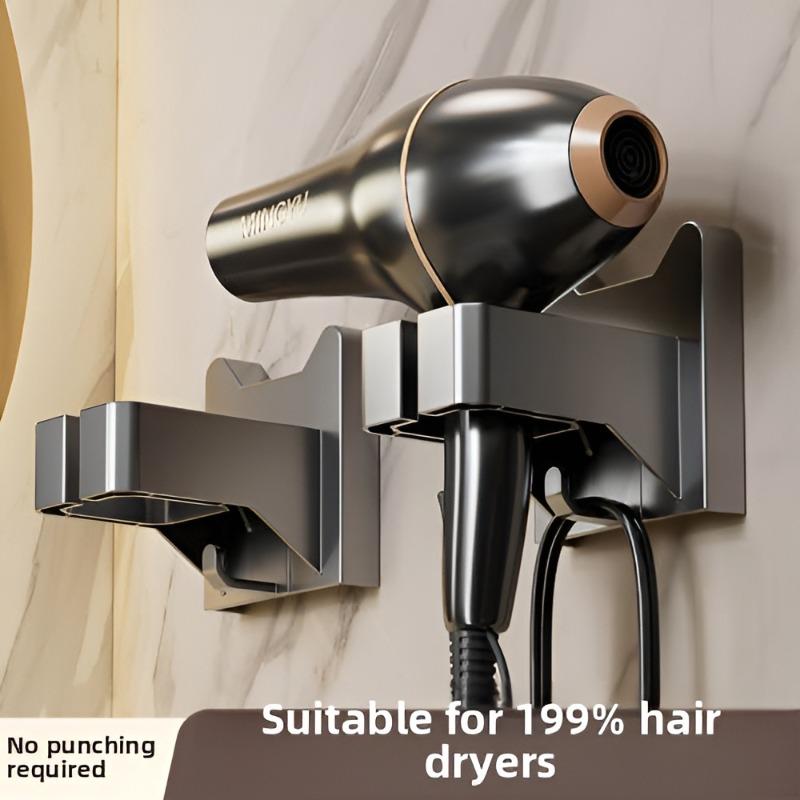 Настенный держатель для фена, полки для ванной комнаты, самоклеящаяся полка для хранения без сверления, органайзер для инструментов для фена, белый, черный