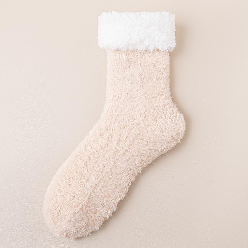 Женские плюшевые нескользящие носки средней длины для осени и зимы — теплые, толстые, домашние носки для сна и родов