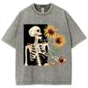 Skull Sunflower Print Printing T-Shirts Women 100% Cotton T-Shirt Breathable Clothing Casual Oversized Tee Shirt