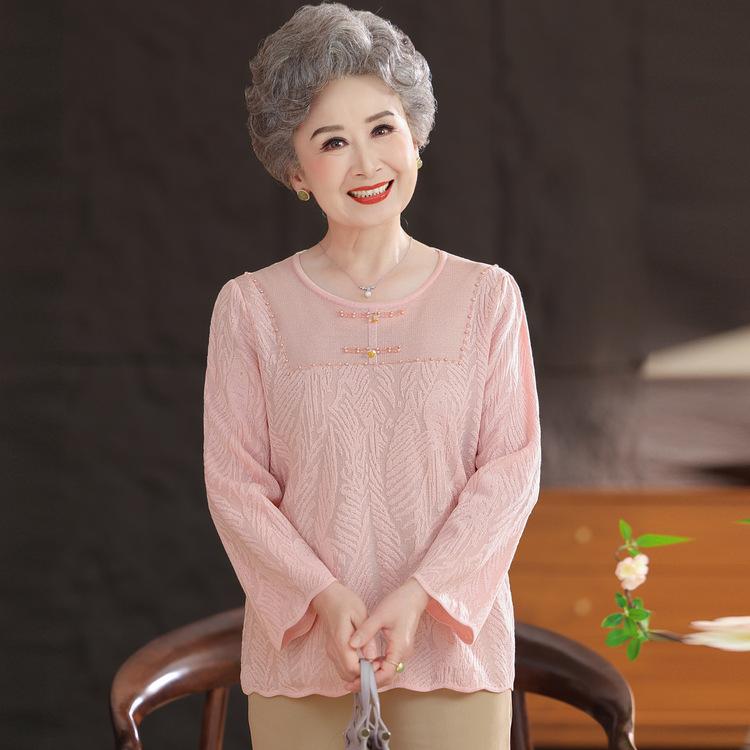 Mom Autumn and Winter Sweater Mother Dress Chinese Old Man Grandma Dress Fashionable Base Shirt Autumn New Top Women's Clothing