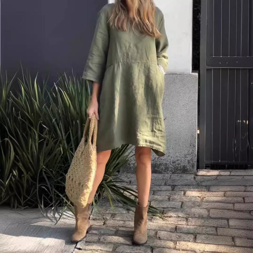 Women's Plus Size Dresses Cute Solid Colours Loose Casual Pocket Dress