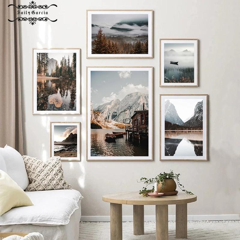 Природный пейзаж, интерьерные картины, утренний восход солнца, горное озеро, холст, постер, скандинавский настенный художественный принт, украшение галереи, картина
