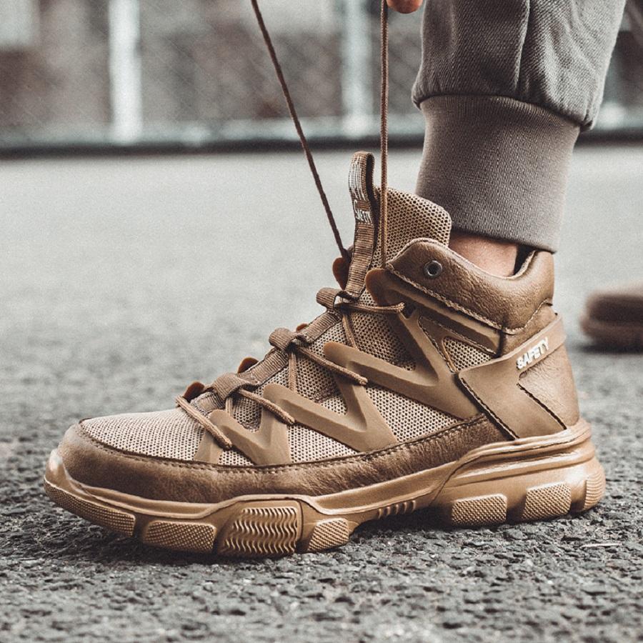 Men's Lightweight Breathable Safety Work Shoes Indestructible Shatterproof Comfortable Sneakers Plastic Head Design