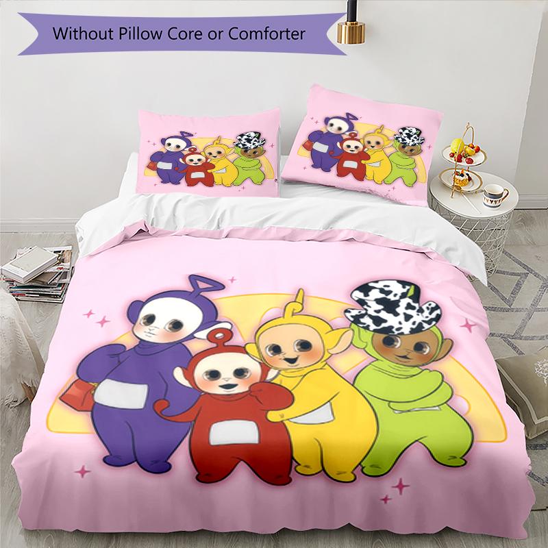 3pcs Teletubbies Bedding Set Duvet Cover Closure Includes 1 Duvet Cover & 2 Pillowcases, Soft and Comfortable for All Seasons.