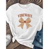 Women'S Bow "VIBE WAVE" Letter Print Short-sleeved Shirt Moderate Elasticity, Machine Washable, Crew Neck, Regular Fit, Summer 2026 New Style