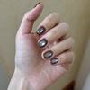 Brown and blue glass beads cat's eye pure hand-worn nail solid color whitening temperament daily short nail art patch fake nail
