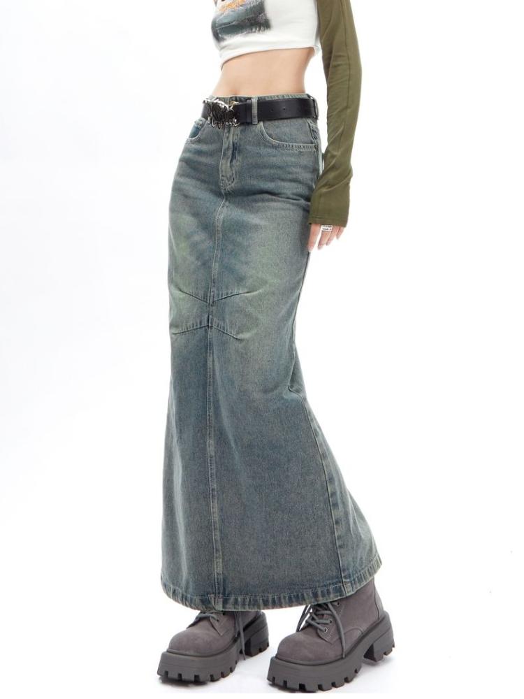 Уличная одежда в стиле ретро Y2k, женские юбки в студенческом стиле, винтажная джинсовая юбка макси, женская, молодая девушка, шикарная сексуальная прямая одежда, новая