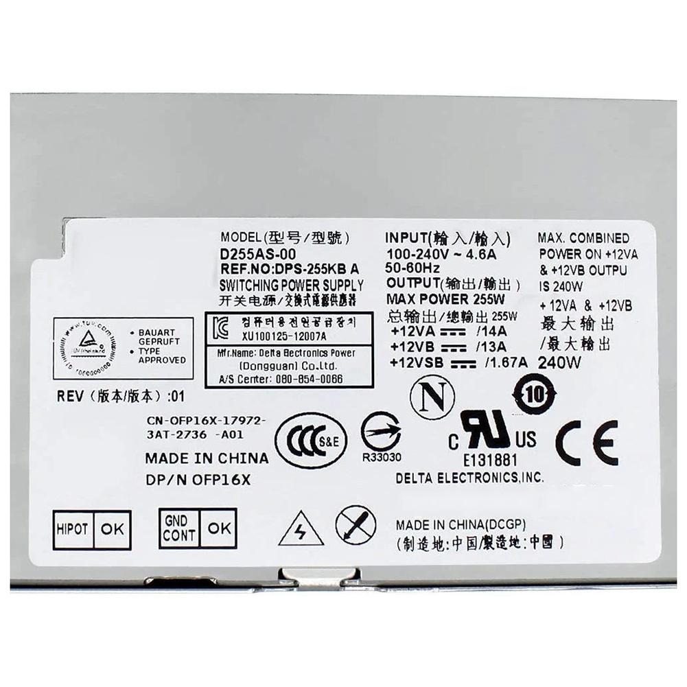 Совместимый адаптер питания для Dell For Optiplex 3020 7020 9020 T1700 YH9D7 FP16X T4GWM с выходным напряжением 255 Вт