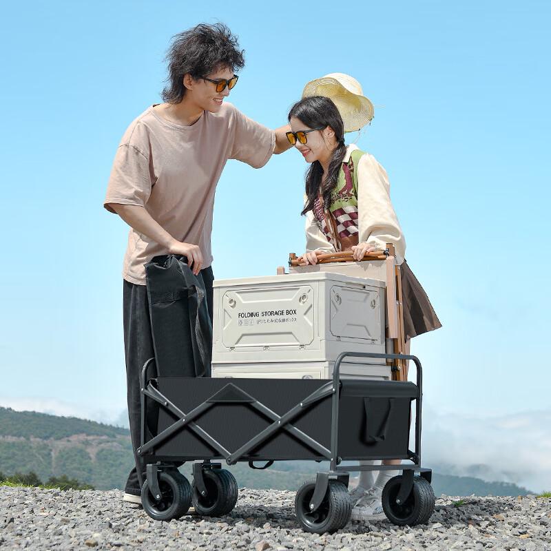 Foldable Outdoor Camping Trolley with Tank Wheels