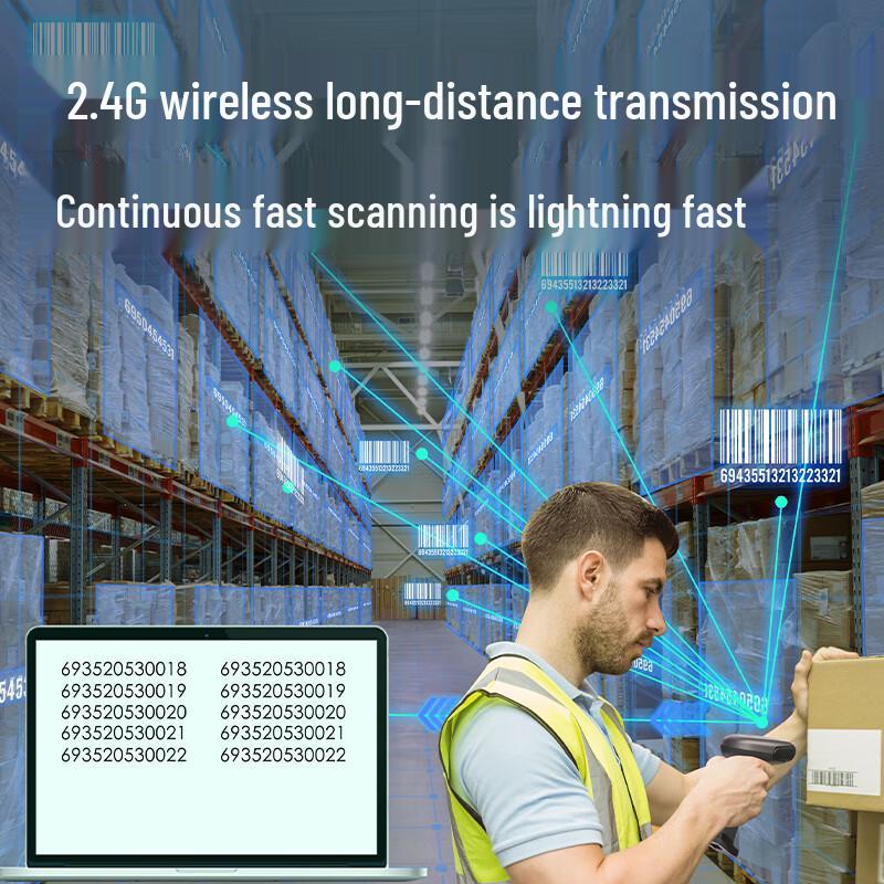 Deli Беспроводной 1D лазерный сканер штрих-кодов с зарядной подставкой