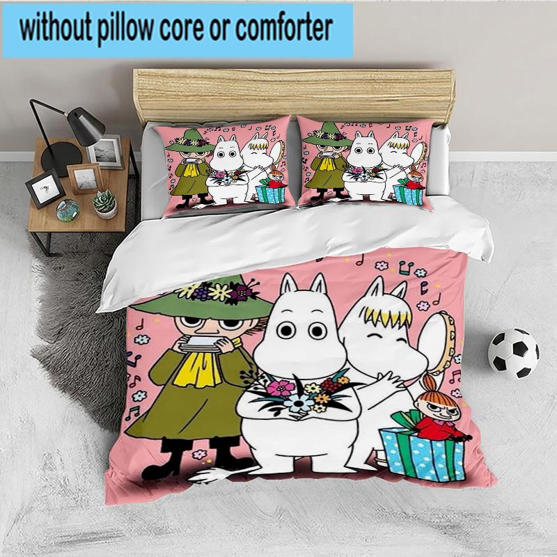 Moo-min Family Celebration 3PCS Bedding set,Ideal for 1pc Duvet Cover And 2pcs Pillowcases Perfect for Fan gift,Ideal for Bedroom, Dormitory