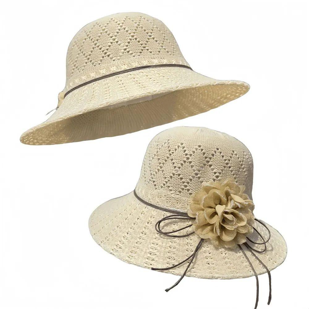 Foldable Design Beach Hat Flowers Decoration Straw Hat Fashion Sun Cap Outdoor Activities