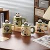 Creative Hand Painted Panda Ceramic Cups  Cute Retro Mugs  High Appearance Level Couple Cups with LIDS  Household Drinking Cups
