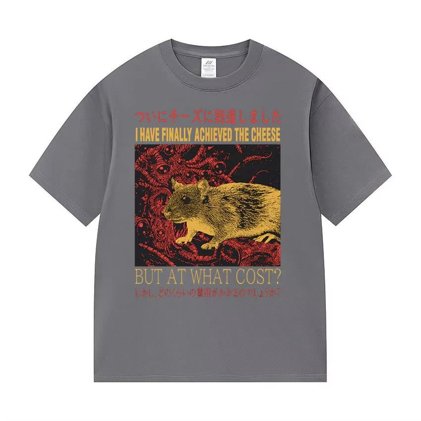 Funny Finally Achieved The Cheese Rat Graphic T Shirt Unisexs Harajuku Fashion Casual Tshirt Oversized 100 Cotton Unisex Tshirts