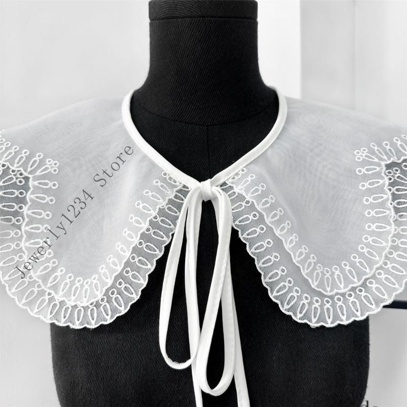 Laceup Tied Decorative Collar with Embroidery Trim Removeable Collar Clothing Accessory for Women Daily and Formal Wear