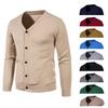 Autumn Men's Basic Elastic Slim Fit Thin Sweater Solid Color Casual Versatile Knitted Cardigan Thin V-neck Coat Plus Size
