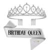 2Pcs/Set Glitter Birthday Tiara Gold Crystal Crown New Birthday Party Crown Sash  18 21 30 40 50th
