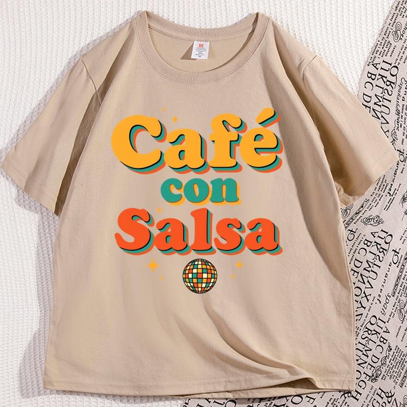 Cafe Con Salsa Unisex Tshirt Latin Music Retro T Shirt Vintage Graphic T Shirts Cotton Short Sleeve Tshirts Streetwear Tops