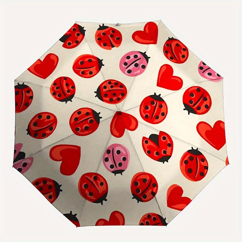 1pc Ladybug Hearts Automatic Open/close, All-Season Portable Folding Umbrella, Travel, Everyday, Formal Events057